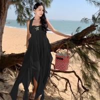 Wipes bosom hang black sexy show thin neck dress design feeling small backless dress irregular dress