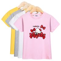 【Candy style】 [Spot Delivery] เสื้อยืดลําลองสําหรับเด็กผู้หญิงแขนสั้นพิมพ์ลายการ์ตูน Hello Kitty