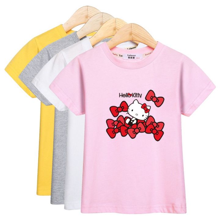 candy-style-spot-delivery-เสื้อยืดลําลองสําหรับเด็กผู้หญิงแขนสั้นพิมพ์ลายการ์ตูน-hello-kitty