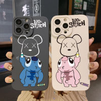 เคสป้องกันสำหรับ Infinix Note 12 G96 12i ขายดี10S 11S 10i Smart 6 HD X6511 X657B X6512 Stitch หมีขอบสี่เหลี่ยมปลอกป้องกันเลนส์เต็ม