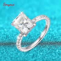 แหวนตัด Moissanite Smyoue 4ct สำหรับผู้หญิงสร้างประกายแหวนแต่งงานสีเงิน