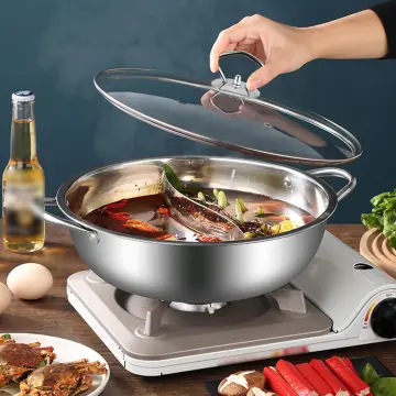 Dual Sided Soup Stockpot with Divider Kitchenware Cookware Cookware Cooking  Pot Hot Pot Pan for Electric Cooker Travel Home Restaurant Party 28cm