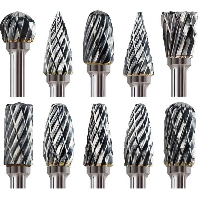 Carbide Burr Set Compatible with Dremel 1/8 Shank 10PCS Die Grinder Rotary Tool Rasp Bits Wood Metal Carving Electric Grinding