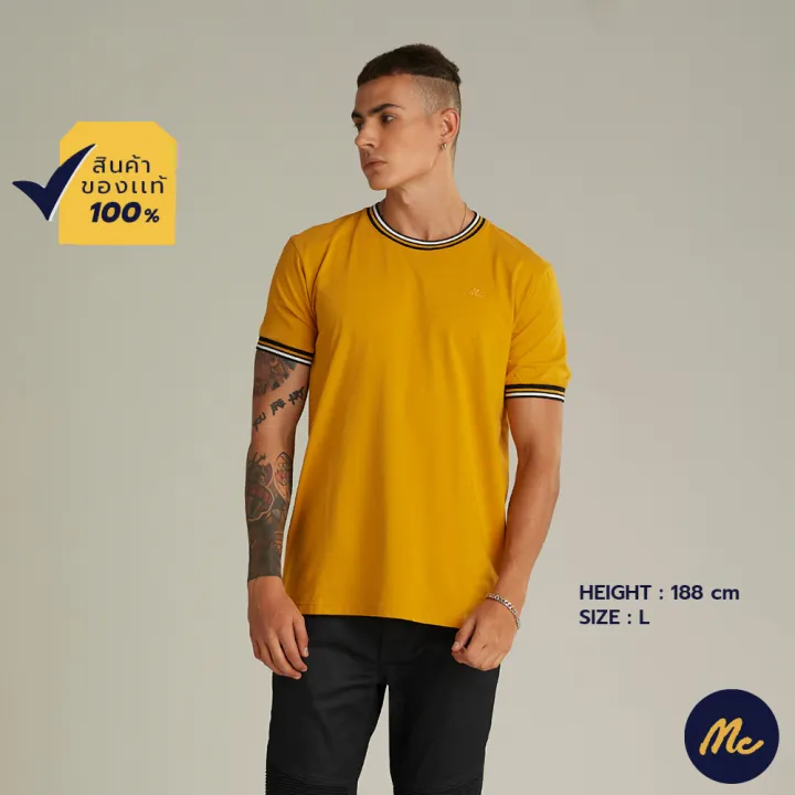 mc-jeans-เสื้อยืดแขนสั้นผู้ชาย-คอกลม-สีเหลืองมัสตาร์ด-mtsz948