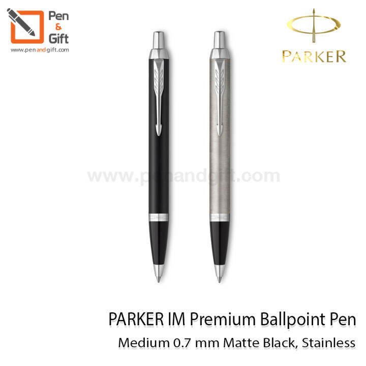 parker-im-ballpoint-pen-medium-0-7-mm-matte-black-stainless-ปากกาลูกลื่น-ป๊ากเกอร์-ไอเอ็ม-หัว-0-7-มม-สแตนเลส-คลิปเงิน-ดำด้าน-แมท-คลิปเงิน-penandgift