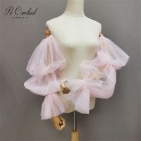 ✼ PEORCHID Sheer Tulle Pink Detachable Wedding Sleeves Removable Bridal Dress Sleeves Long Gloves Women Wedding Accessories