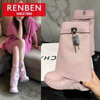 รองเท้าบูตแบบเดียวกันของ RENBEN Yu Shuxin,รองเท้าปลาฉลาม,ความสูงภายใน-เพิ่ม Sepatu BOOT Pendek,กางเกงล็อคโลหะหนาของผู้หญิงและรองเท้าบู๊ตสำหรับผู้หญิง