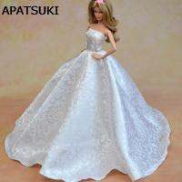 Pure White Elegant Wedding Dresses For Barbie Doll Strapless Party Dress Hat Lace Vestido Gown Clothes For 1/6 Dolls Accessory