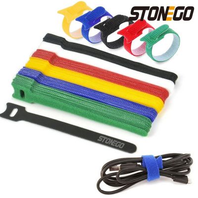 STONEGO 5/20/50Pcs Velcro Cable Ties T Buckle Strap Nylon Loop Wrap Black Back To Back Data Cable Self Adhesive Cable Management Adhesives Tape