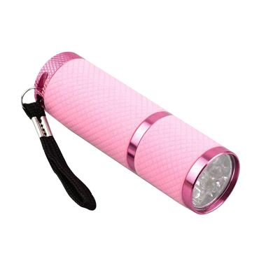 Outdoor Mini Pink Rubber Coated 9-LED Flashlight Torch