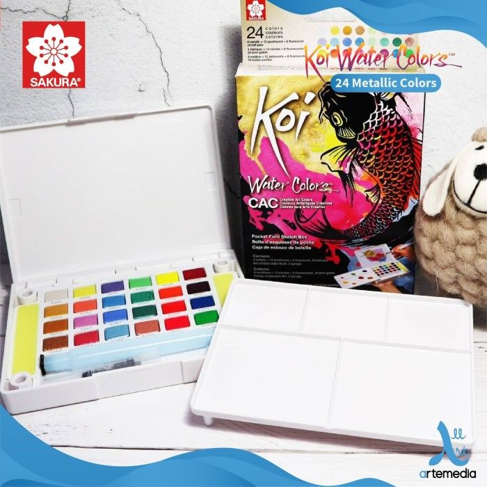 Gratis Ongkir Sakura Koi Watercolor 24 CAC Metallic Pocket Field Sketch Box  Limited