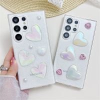 เคสใสลายรูปหัวใจแสงระยิบระยับ3D น่ารักสำหรับ Samsung Galaxy,S22 S23 S21พิเศษ S20 FE Plus A54 A34 A14 A74 A53 A52ฝาครอบเนื้อนิ่ม5G