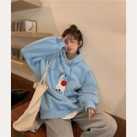 Gaganight Women Hoodies 2021 Autumn Winter New Japanese Style Sweet Soft Milk Blue Cartoon Print Hooded Sweater Loose Pullover