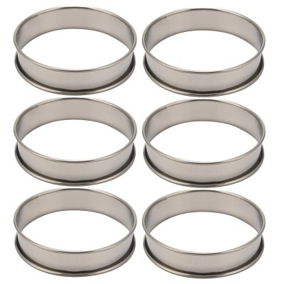 6 Pack 4 Inch Double Rolled English Muffin Rings, Stainless Steel Crumpet Rings, Tart Rings, Round