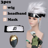 3PCS Anime Ninja Cosplay Wig Headband Hatake Kakashi Short Layered Silver Grey Wig Heat Resistant Hair Cosplay Costume