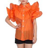 SHU APPAREL RUFFLE SLEEVE BLOUSE #1 - ORANGE