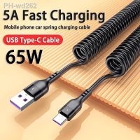 65W 5A Fast Charging Type C Cable 3A Micro USB Spring Pull Telescopic Car USB Cable For Samsung Xiaomi Redmi Phone Accessories