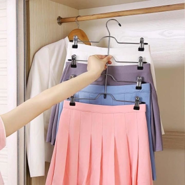1pc-multifunctional-four-layer-stainless-steel-trousers-clip-skirt-pants-hanger-rack-with-8-clips-storage-organizer-save-space