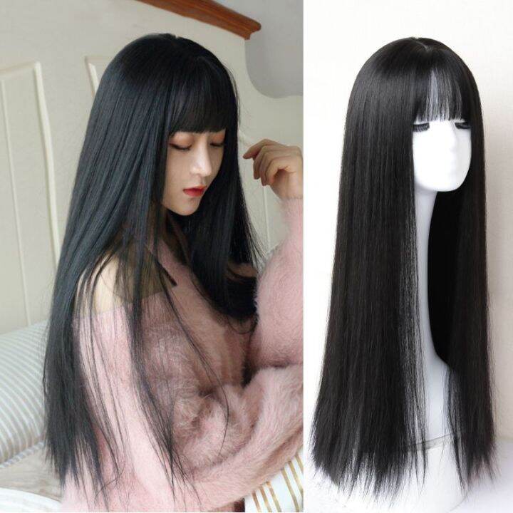 Wig Female Long Straight Hair Net Red Black Invisible Traceless Long Hair Round Face Natural 5295