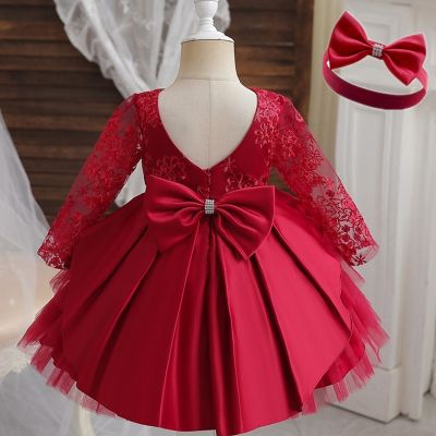 〖jeansame dress〗เด็กสาวปาร์ตี้ชุดสีแดงสำหรับ1-5ปีเด็กวันเกิดชุดแต่งงานลูกไม้ T Ulle ตูเค้กชั้นชุดสำหรับปีใหม่