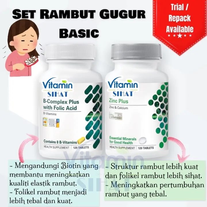 Set Rambut Gugur Shaklee Zinc Plus B Complex Penjagaan Rambut Acid