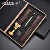 REMZEIM Soft Calfskin Leather Watchbands 18mm 20mm 22mm 24mm Straps Automatic Butterfly Clasp Watch Accessories With Boxby Hs2023