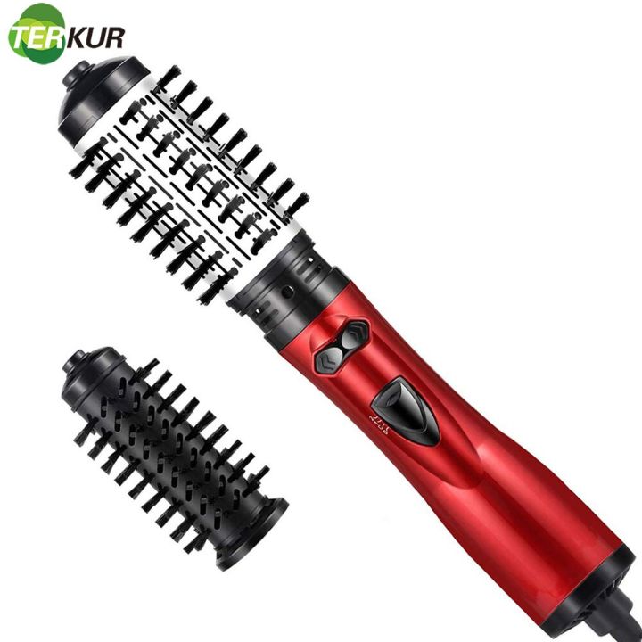 Rotating Hair Dryer Brush Electric Blow Drier Comb Hot Air Straightener  Curler Iron One Step 2 Gears Blower Replaceable 2 Heads | Lazada
