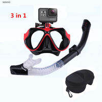 3 In 1 Set Diving Mask Snorkeling Snorkel Tube Underwater Waterproof Swimming Goggles With Glasses Case For Gopro Xiaomi Camera