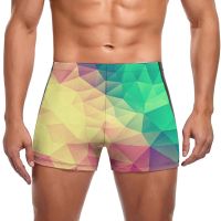 Abstract Geometric Print Swimming Trunks Multicolor Triangle Durable Trending Swim Boxers Plus Size Pool Man Swimwear Swimwear