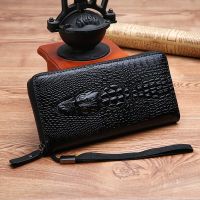 Zipper Open Mens Long Wallet Luxury Alligator Pattern Mens Safe Clutch Waist Bag Business Male Money Purse Card Bag Holder