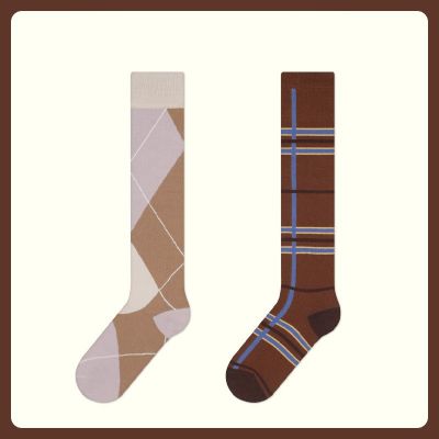 【LZ】✺◐  3 pares de roupa jk meias mocassins bezerro meias xadrez retro sobre o joelho meias de algodão