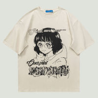 เสื้อยืดแนวสตรีทสำหรับฤดูร้อนเสื้อยืดผ้าฝ้ายเสื้อยืดผู้ชาย R Jepun Anime Kartun Girl Bercetak ฮิปฮอป Kasual Longgar O-Leher Pasangan