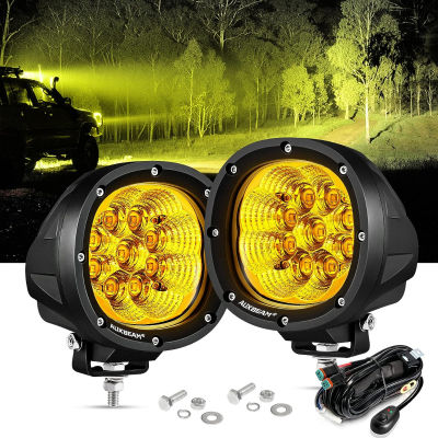 Auxbeam 4 Inch 90W Amber LED Fog Lights 9000LM Yellow Flood Lights Round Offroad Lights Amber LED Pods Auxiliary Light Bar Driving Bumper Lights for Trucks ATV Motorcycle Boat Jeep 4 inch Round Amber Lights
