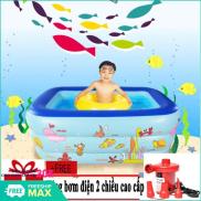 Bể bơi phao 3 tầng cho bé size 130x85x55cm Mẫu Mới+ Tặng kèm bơm điện 2