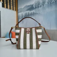 TB new deformation shopping bag striped bucket bag linen with cowhide hand bill of lading shoulder bag fashion womens bag