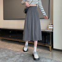 Women Skirt Autumn Korean 2021 New Style High Waist Slim Design Khaki a Word Medium Length Pleated Skirt Womens Fashion