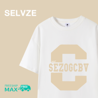 SELVZE ฉบับภาษาเกาหลีของสีทึบลำลองแขนขาสั้นพิมพ์ตัวอักษรเสื้อโอเวอร์ไซสำหรับผู้หญิง