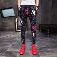 Men Clothes 2023 Summer New Harem Pants Men Slim Fit Casual Men Floral Pants Drawstring Young Mens Joggers Hip Hop Trousers 33