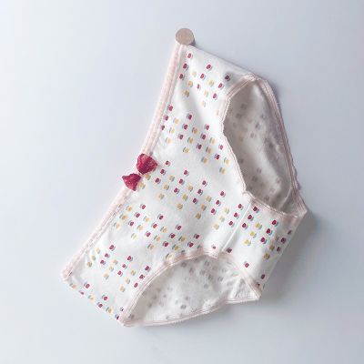 【YF】 Ladies Bow Cotton Mid-waist Antibacterial Briefs Korean Students Printed Panties