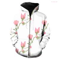 Flowers Magnolia Mens Zipper Hoodie Streetwear Long Sleeve Cool Tops Spring Harajuku Sweatshirts 2022 Hot Sale 3D Printed Teens Size:XS-5XL