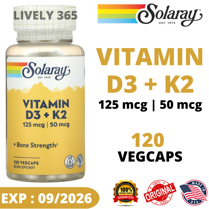 Solaray Vitamin D3 + K2 ( 5000 IU 125 mcg + 50 mcg ) 120 Veg Caps