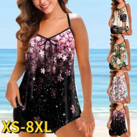 1 Baju Renang Wanita Tankini 2 Buah Ukuran Besar Seksi Paian ชุดบิกินี่ Geometik Biru Rosy สีชมพู Fuchia Scoop Baju Renang