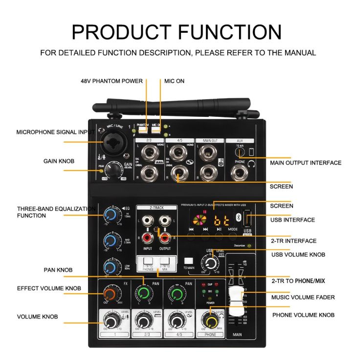 เครื่องผสมสัญญาณเสียงพร้อมไมโครโฟนไร้สาย-g-mark-studio-4-bluetooth-dj-console-48v-phantom-power-usb-interface-สำหรับการบันทึก