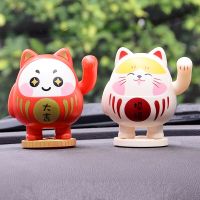 (Gold Seller) 3.5 Inch Dharma Lucky Cat Figurine Home Room Decoration Kawaii Bodhidharma Fortune Cat Figure Office Accessories Christmas Gift