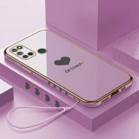 (คลังสินค้าพร้อม) เคสเคสมือถือสำหรับ Realme 7i/C17 Realme พร้อมสายคล้อง + กรอบขอบสี่เหลี่ยมหัวใจคนรักชุบฝาหลังแบบนิ่ม