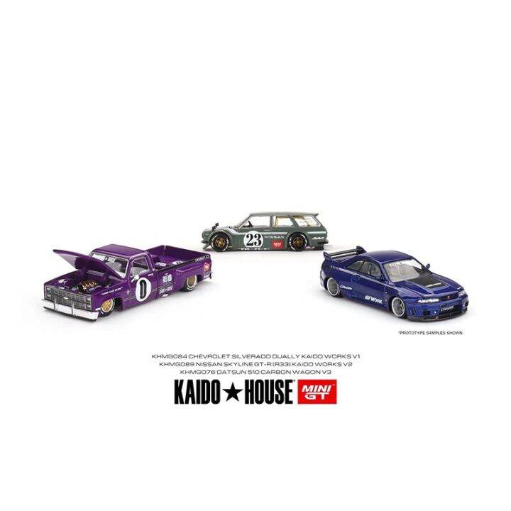 presale-minigt-kaido-house-1-64-skyline-gtr-r33-silverado-dually-510-wagon-carbon-diecast-diorama-car-model-collection-miniature