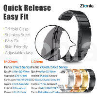 Zionia ด่วนที่วางจำหน่ายง่ายพอดี 22มม.26มม.โลหะสแตนเลสสายนาฬิกาสำหรับ Garmin MARQ Forerunner 935 945 Instinct Fenix 7X 7 6X Solar 6 Pro 51mm Sapphire 5X 5 Plus 3 Approach S70 47mm S60 S62 Descent G1 Mk1 Mk2 D2 Tactix Bravo/Delta Quatix Enduro Epix Gen 2