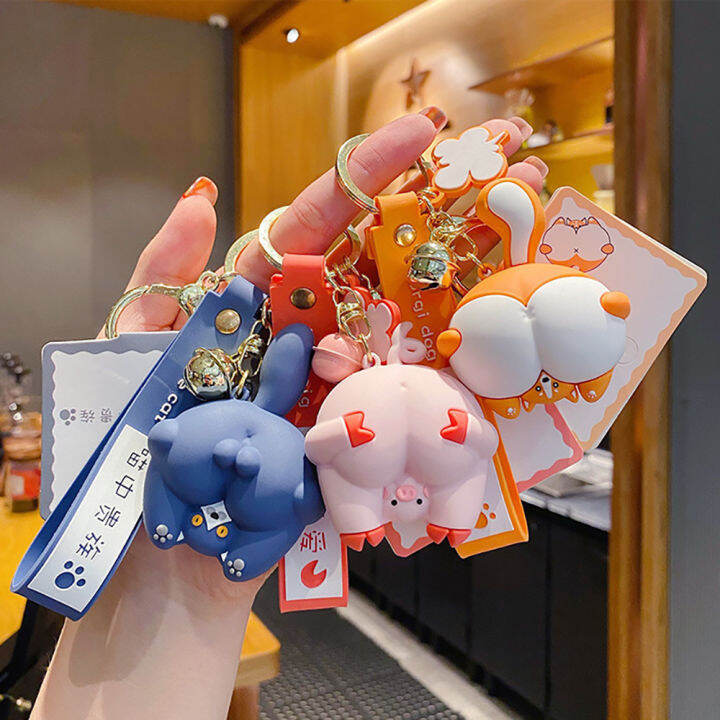 MYVZO Pink Head Pig Keychain Women Little Piggy Butt Keychains Accessories Funny Couple Keyring Car Bag Gift