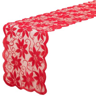 Christmas Table Runner with Red Leaves Lace Festival Table Runner Christmas Table Decoration for Parties &amp; Gatherings