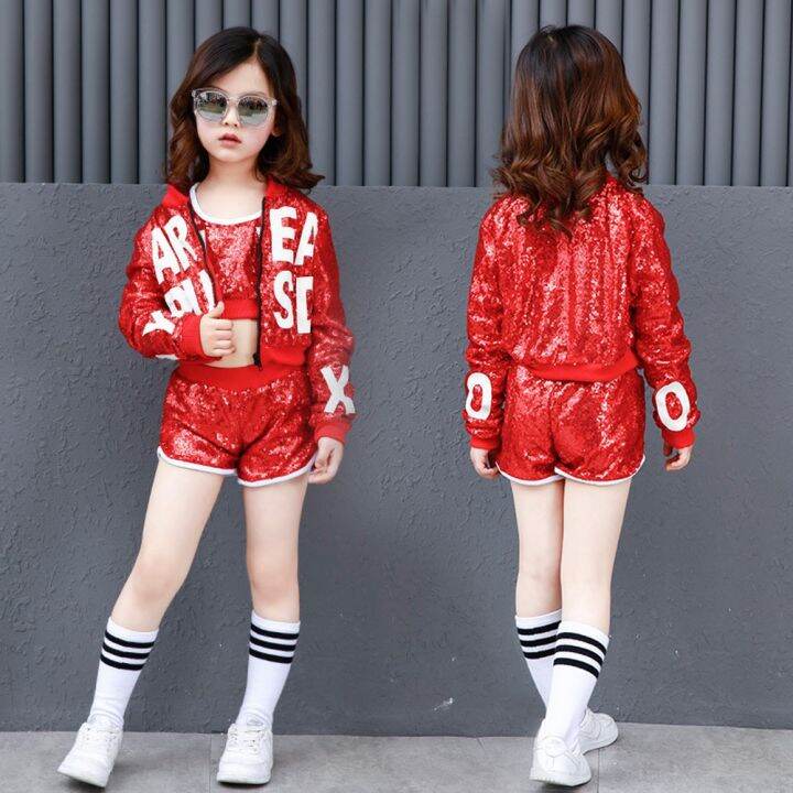 kids-girls-boys-red-sequins-streetwear-hip-hop-clothing-set-jazz-dance-costume-crop-jacket-blouse-shorts-terno-stage-performance-outfit